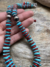 Load image into Gallery viewer, Sterling Silver Blue Turquoise Coral Bead Necklace. 18 inch