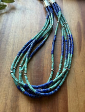 Load image into Gallery viewer, Sterling Silver Heishi Multi Strand Stone Lapis Turquoise Bead Necklace. 24 inch