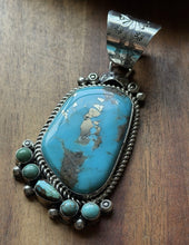 Load image into Gallery viewer, Navajo Native American Sterling Silver Blue Turquoise Pendant R Yazzie Gift