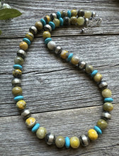 Load image into Gallery viewer, Sterling Silver Bumblebee Jasper Turquoise W Pearls Bead Necklace. 18 inch