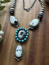 Load image into Gallery viewer, Navajo Sterling Silver White Buffalo Turquoise Cluster Chain Lariat Necklace CY