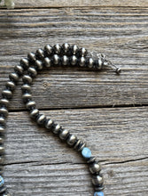 Load image into Gallery viewer, Sterling Silver Golden Hill Turquoise Nuggets W Pearls Bead Necklace. 18 inch