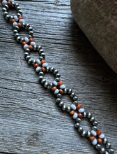 Load image into Gallery viewer, Floral Sterling Silver Orange Spiny Oyster Pearls Bead Bracelet. 7 Inch
