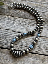 Load image into Gallery viewer, Sterling Silver Golden Hill Turquoise Nuggets W Pearls Bead Necklace. 18 inch