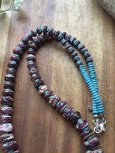Load image into Gallery viewer, Sterling Silver Graduated Purple Spiny Oyster Turquoise Pearls Bead Necklace 26”