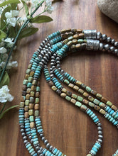 Load image into Gallery viewer, Sterling Silver Multi Strand Blue Green Turquoise Pearls Bead Necklace 26 Inch