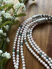 Load image into Gallery viewer, Sterling Silver Pink Conch Turquoise Pearls Multi Strand Bead Necklace. 30 Inch