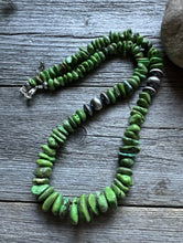 Load image into Gallery viewer, Sterling Silver Green Turquoise Nuggets Bead Necklace. 20 inch