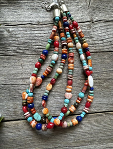 Sterling Silver Multi Strand Multi Stone Bead Necklace. 16 inch