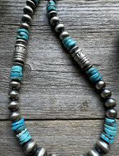 Load image into Gallery viewer, Sterling Silver Blue Turquoise W Pearls Bead Necklace. 22 inch