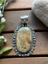 Load image into Gallery viewer, Navajo Sterling Silver Green Royston Turquoise Pendant. Etta E Gift