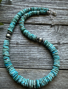 Southwestern Sterling Silver Blue Turquoise Bead Necklace. 18 inch