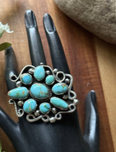 Load image into Gallery viewer, Navajo Sterling Silver Sonoran Gold Turquoise Cluster Ring. Size 8 Geneva
