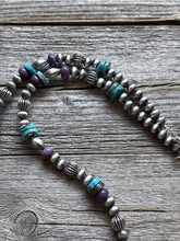 Load image into Gallery viewer, Sterling Silver Charoite Turquoise Bead Necklace. 22 Inch