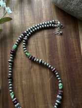 Load image into Gallery viewer, Sterling Silver Purple Spiny Oyster Sonoran Gold Turquoise Pearls Bead Necklace