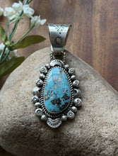 Load image into Gallery viewer, Navajo Native American Sterling Silver Blue Turquoise Pendant R Yazzie Gift