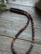 Load image into Gallery viewer, Sterling Silver Purple Spiny Oyster Multi Stone Bead Necklace. 18 inch. Gift