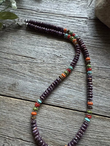 Sterling Silver Purple Spiny Oyster Multi Stone Bead Necklace. 18 inch. Gift