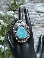 Load image into Gallery viewer, Native American Sterling Silver Turquoise Adjustable Ring. C Yazzie. Gift