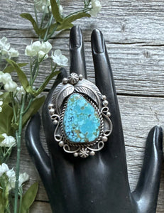 Native American Sterling Silver Turquoise Adjustable Ring. C Yazzie. Gift