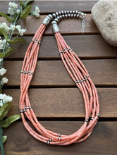 Load image into Gallery viewer, Sterling Silver Multi Strand Pink Coral W Pearls Bead Necklace 24 Inch