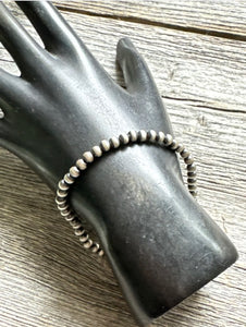 4mm 7 Inch Stretch Sterling Silver Oxidized Pearls Bead Bracelet Southwestern