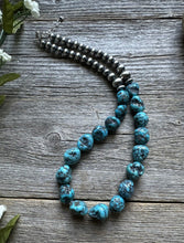 Load image into Gallery viewer, Sterling Silver Blue Kingman Turquoise Nuggets W Pearls Bead Necklace. 18 inch