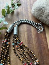 Load image into Gallery viewer, Sterling Silver Multi Strand Stone Tigers Eye Pearls Bead Necklace 24 Inch RD