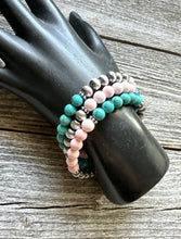 Load image into Gallery viewer, Sterling Silver Pink Conch Turquoise Pearls Wrap Spiral Bead Bracelet