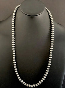 8mm 28 Inch 925 Sterling Silver Oxidized Pearls Bead Necklace Southwestern