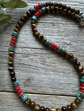 Load image into Gallery viewer, Southwestern Multi Stone Sterling Silver Tigers Eye Bead Necklace 18 inch
