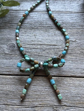Load image into Gallery viewer, Bow Blue Green Turquoise Sterling Silver Pearls Bead Necklace. 18 Inch. Gift