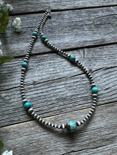 Load image into Gallery viewer, Southwestern Sterling Silver Turquoise 4mm Pearls Bead Necklace. 22 Inch. Gift