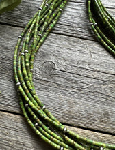 Load image into Gallery viewer, Sterling Silver Multi Strand Green Turquoise Bead Necklace. 26 inch
