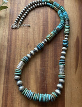 Load image into Gallery viewer, Long Graduated Sterling Silver Blue Green Turquoise Pearls Bead Necklace 32 Inch