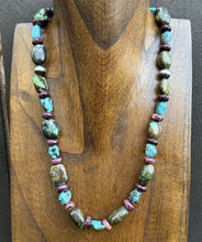Load image into Gallery viewer, Sterling Silver Turquoise Nuggets Purple Spiny Oyster Bead Necklace. 20 Inch