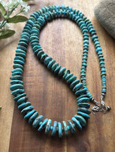 Load image into Gallery viewer, Long Sterling Silver Graduated Blue Turquoise Bead Necklace. 30 inch