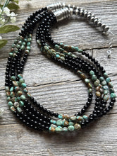Load image into Gallery viewer, Sterling Silver Multi Strand Black Onyx Turquoise Nuggets Bead Necklace. 24 Inch