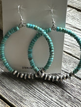 Load image into Gallery viewer, Southwestern 925 Sterling Silver Turquoise Pearls Bead Hoop Earrings 2.75 Inch