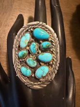 Load image into Gallery viewer, Navajo sterling silver sonoran turquoise ring adjustable