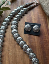 Load image into Gallery viewer, Navajo Sterling Silver Turquoise Stamped Pillow Beads Bead Necklace Earrings 22”