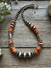 Load image into Gallery viewer, Sterling Silver Orange Spiny Oyster W Pearls Kokopelli Bead Necklace 18 Inch
