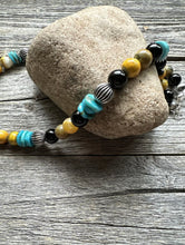 Load image into Gallery viewer, Sterling Silver Multi Stone Turquoise Onyx BumblebeeJasper Bead Necklace 18 inch