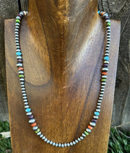Load image into Gallery viewer, Sterling Silver Multi Graduated Multi Stone W 4mm Pearls Bead Necklace. 18 Inch