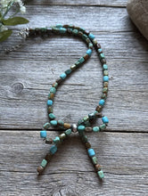 Load image into Gallery viewer, Bow Blue Green Turquoise Sterling Silver Pearls Bead Necklace. 18 Inch. Gift
