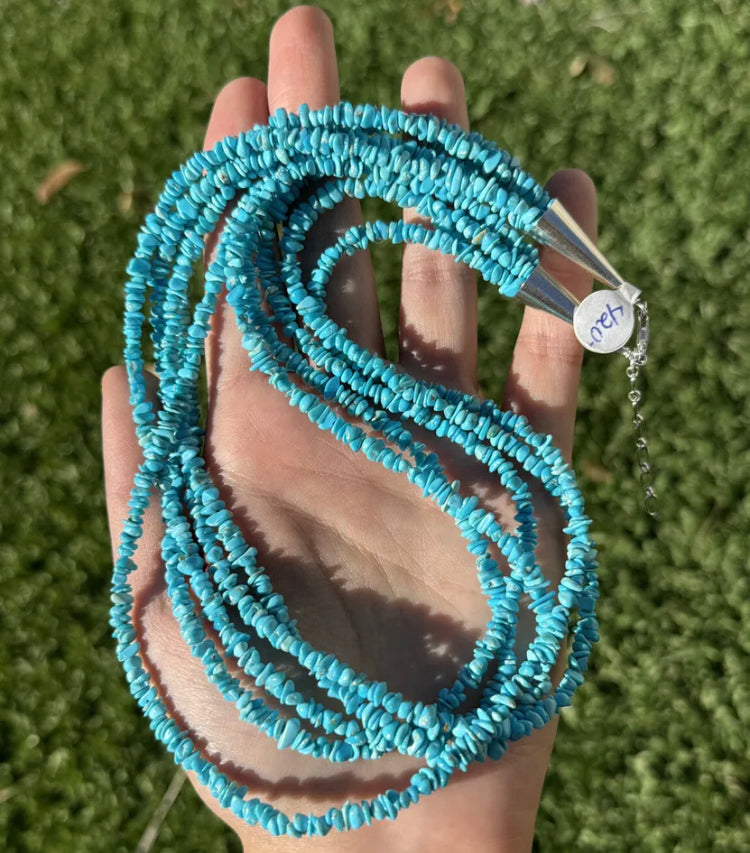 Southwestern Sterling Silver Blue Turquoise Multi Strand Bead Necklace. 20 inch