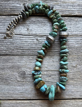 Load image into Gallery viewer, Sterling Silver Blue Green Turquoise Nuggets Pearls Bead Necklace 24 inch Gift