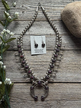 Load image into Gallery viewer, Mini Squash Blossom Sterling Silver Purple Spiny Oyster Shadow Box Necklace Set