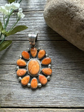 Load image into Gallery viewer, Native American Sterling Silver Orange Spiny Oyster Cluster Pendant Tillie T Jon