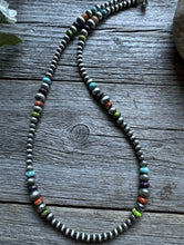 Load image into Gallery viewer, Sterling Silver Multi Graduated Multi Stone W 4mm Pearls Bead Necklace. 18 Inch